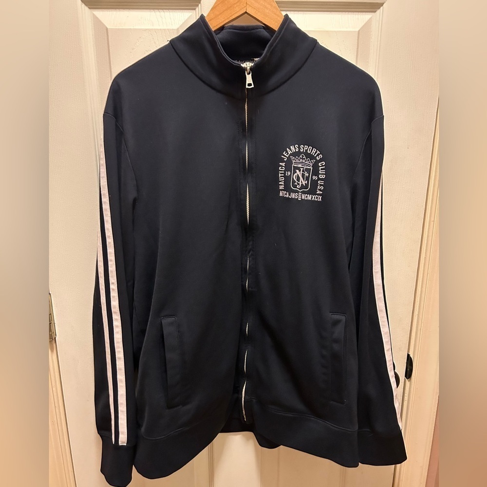Nautica Navy Blue w/ White Stripes Zip-up Jacket Size XL